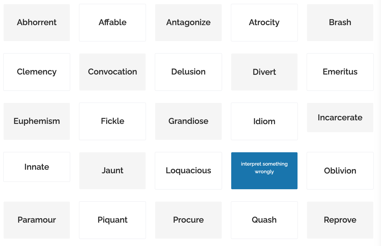 A Screenshot of just one of Piqosity's many ISEE vocabulary lists